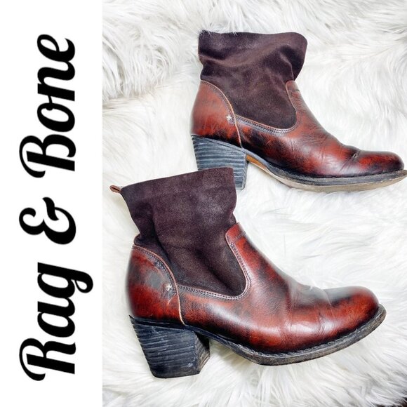RAG & BONE Mercer II Suede Handmade Antiqued Leather Burgundy Booties, Size 37 - Picture 4 of 12